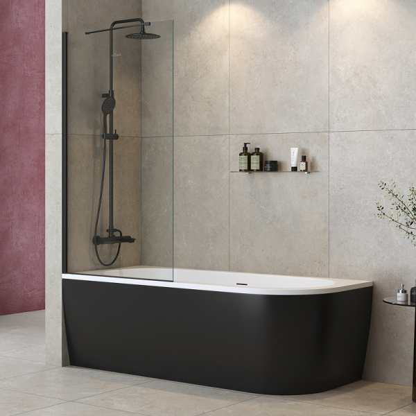 шторка на ванну cezares liberta 90 liberta-v-1-tb-90/155-c-nero профиль черный матовый стекло прозрачное