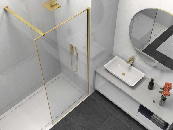 душевая перегородка vincea walk-in 90 vsw-1hs900clg профиль брашированное золото прозрачное