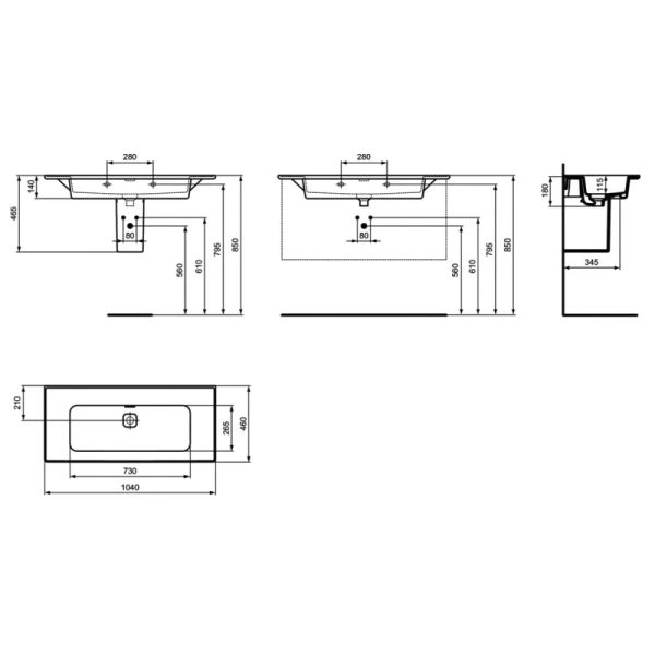 раковина накладная/полувстраиваемая 104 см ideal standard strada ii t363501