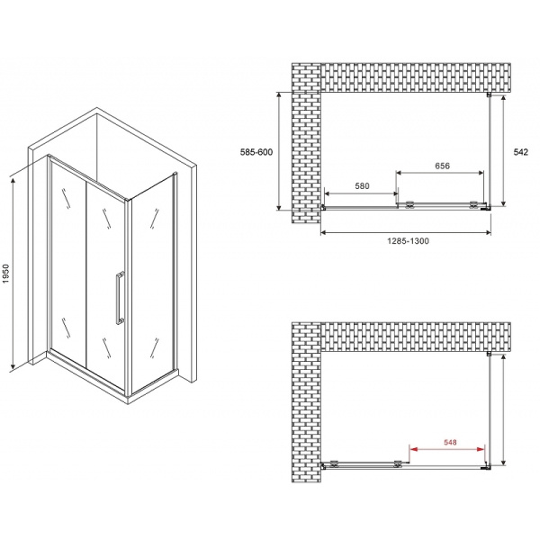 душевой уголок abber schwarzer diamant 130x60 ag30130mхh-s60m профиль хром, стекло матовое