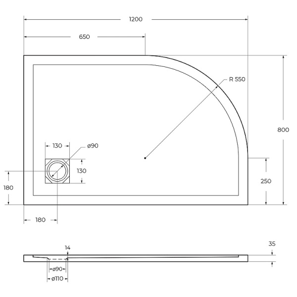 душевой поддон из искусственного камня belbagno uno 120x80 r tray-mr-uno-rh-120/80-550-35-w-r белый