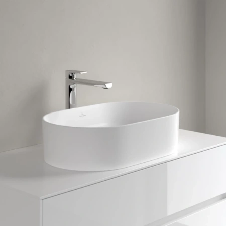 раковина villeroy & boch collaro 4a1956rw накладная, 56x36 см, stone white (белый матовый) с покрытием ceramicplus