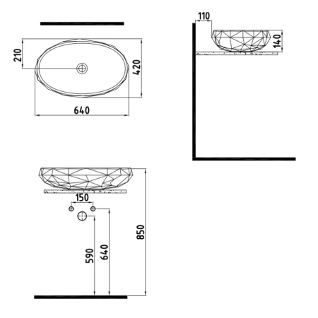 раковина накладная bien moly mllg06201fd0w3000