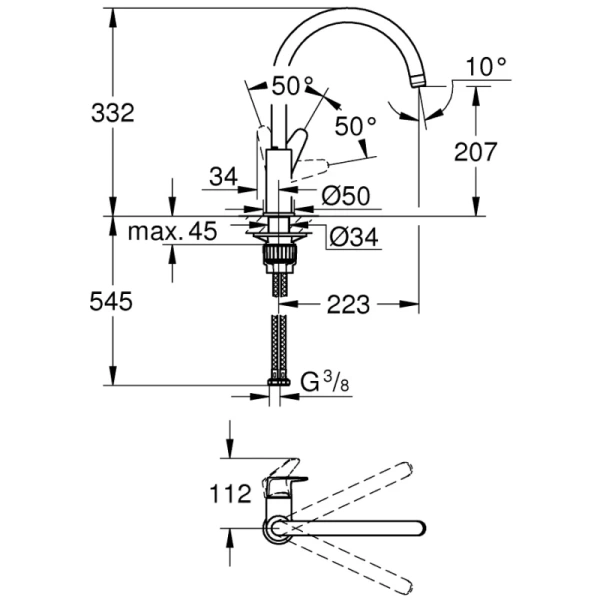 смеситель для кухни grohe baucurve 31536001