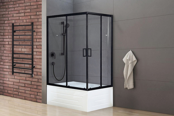 душевой уголок royal bath bp 100×80 rb8100bp-t-bl-l профиль черный, стекло прозрачное