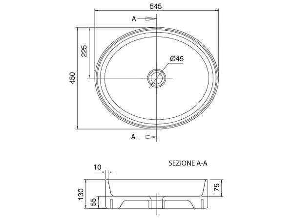 раковина scarabeo thin 8030 накладная, округлая, 54.5x45 см, белая