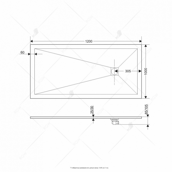 душевой поддон из искусственного камня rgw stt st-0120g 100×120×2,5 серый