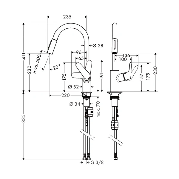 смеситель для кухни hansgrohe focus m41 31815800, сталь