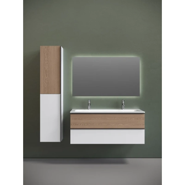 тумба с раковиной sancos delta dl120w + cn7016 121 см, подвесная, светлый дуб/белый матовый