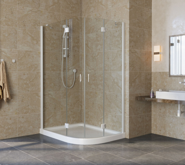 душевой уголок vegas glass afs-fux 120*110 01 01 профиль белый, стекло прозрачное