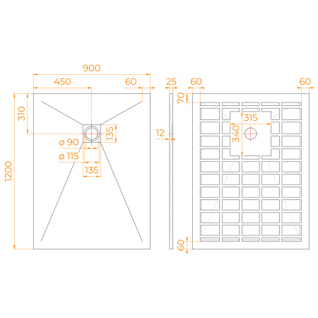 душевой поддон прямоугольный rgw stone tray-g 900x1200