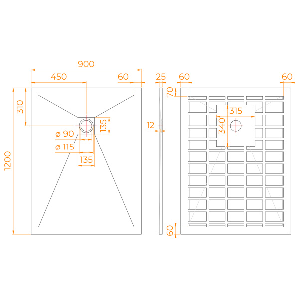 душевой поддон прямоугольный rgw stone tray-g 900x1200