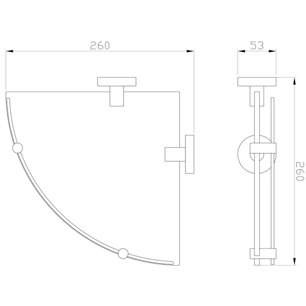 Полка стеклянная Wonzon & Woghand Easy WW-8117 26x26 см, угловая, хром