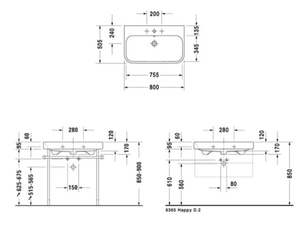 раковина полувстраиваемая duravit happy d.2 80 см 23188000001