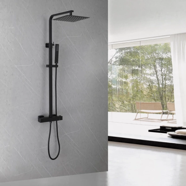 душевая система abber daheim af8260bl 250 мм, с термостатом, черный матовый