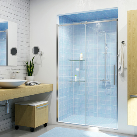 дверь для душевой кабины wasserkraft dinkel 140 58r31 профиль хром, стекло прозрачное