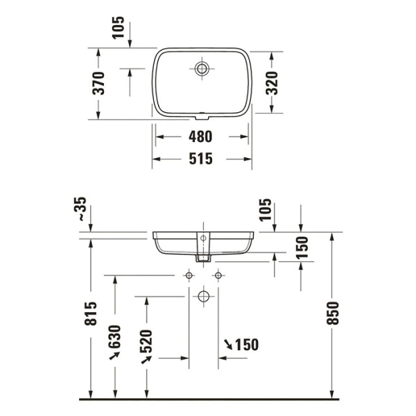раковина duravit qatego 0398480028 встраиваемая снизу, 48х37х15 см, без отв под смеситель, белая