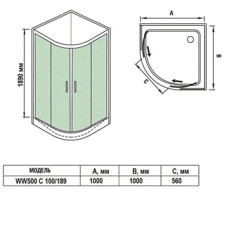 душевой уголок weltwasser ww500 с 100×100 10000012449 профиль хром, стекло прозрачное
