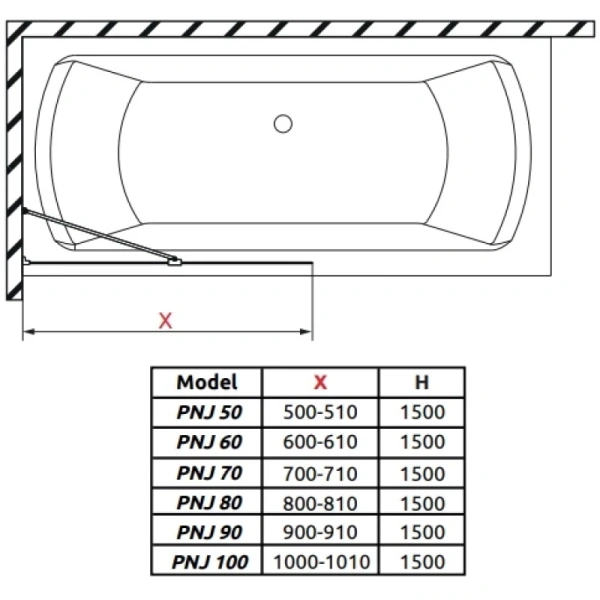 шторка для ванны radaway idea pnj ii 50 10001050-01-01w прозрачное