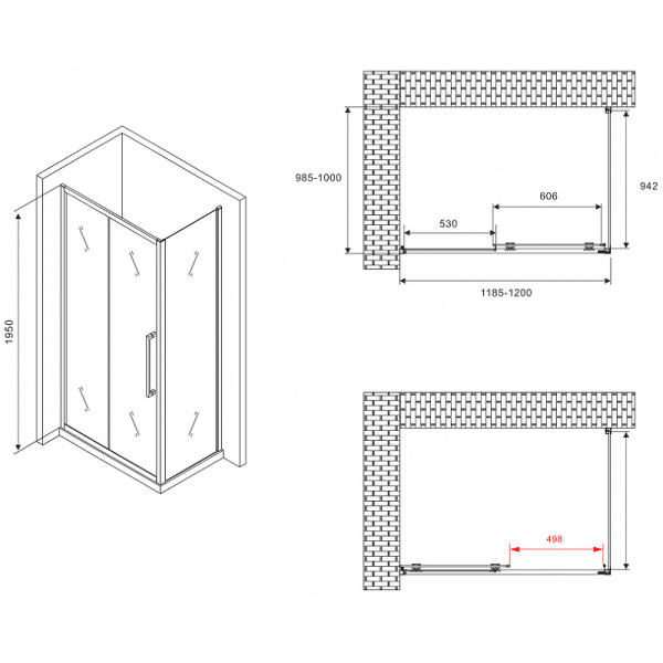 душевой уголок abber schwarzer diamant 120x100 ag30120bmхh-s100bm профиль черный, стекло матовое