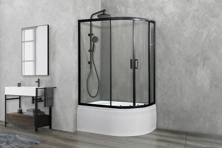 душевой уголок royal bath вк 120×80 rb8120bk-t-bl-l профиль черный, стекло прозрачное