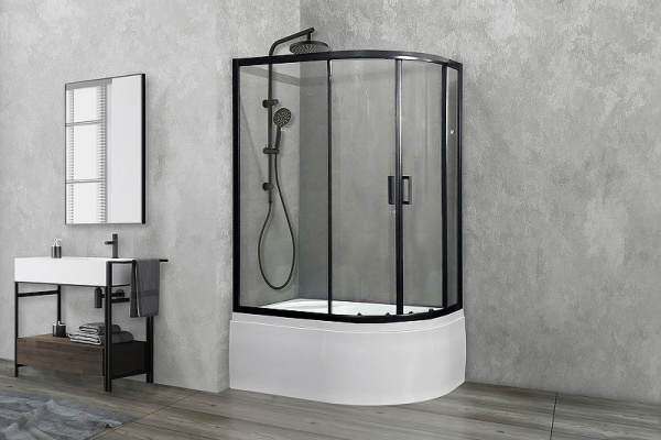 душевой уголок royal bath вк 120×80 rb8120bk-t-bl-l профиль черный, стекло прозрачное