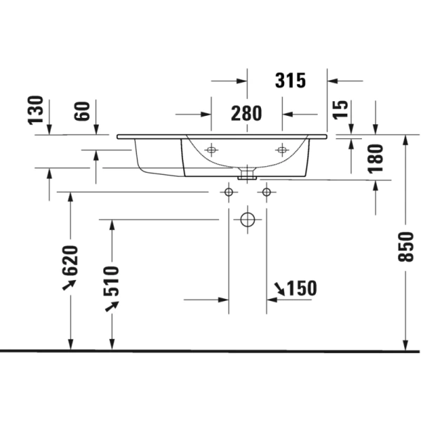 раковина полувстраиваемая duravit me by starck 2346830000