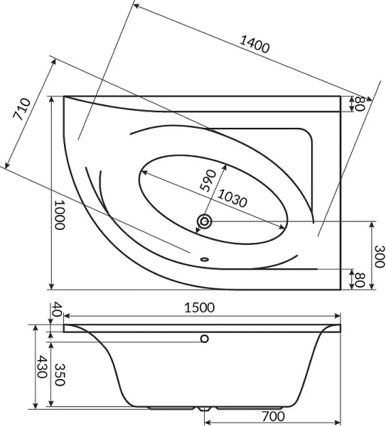 акриловая ванна excellent aquarella 150x100 r без гидромассажа