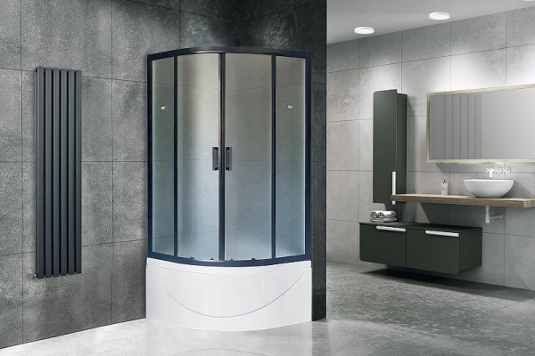душевой уголок royal bath вк 100×100 rb100bk-c-bl профиль черный, стекло матовое