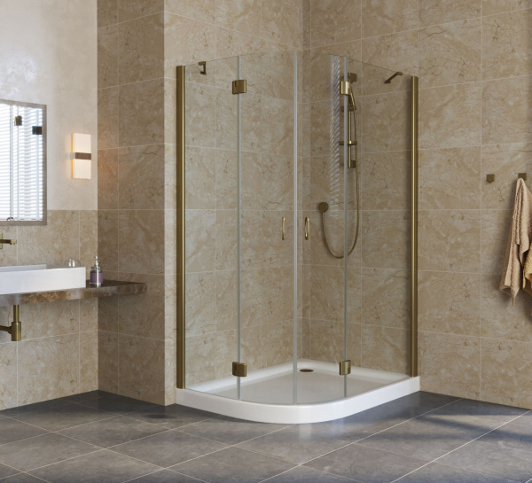 душевой уголок vegas glass afs-fux 120*100 05 01 профиль бронза, стекло прозрачное