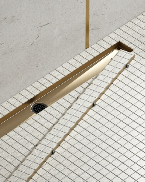 душевой лоток timo drain system 100 ds230210/17 с решеткой золото матовое / под плитку