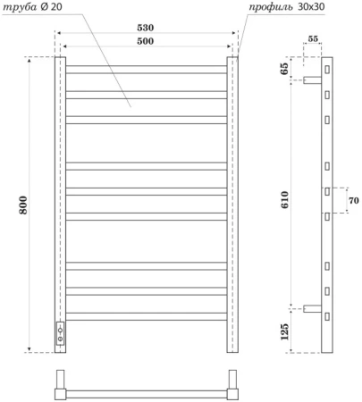 полотенцесушитель point веста pn70758gr электрический, 50x80 см, графит