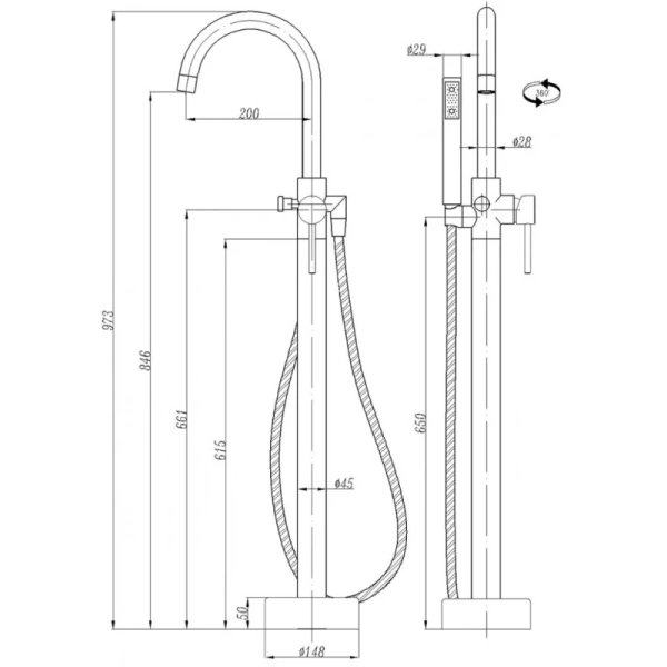 смеситель напольный для ванны abber wasser kreis af8116b, черный матовый