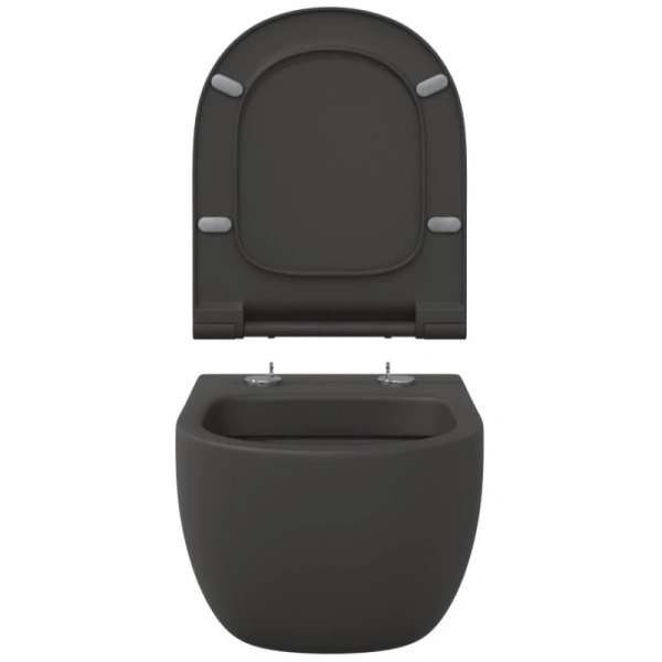 унитаз подвесной berges ego xl 083218 безободковый, с сиденьем микролифт, антрацит матовый