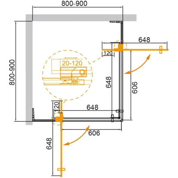 душевой уголок cezares slider slider-a-2-80/90-br-boro 80-90x80-90 см, профиль золотой матовый, стекло бронза