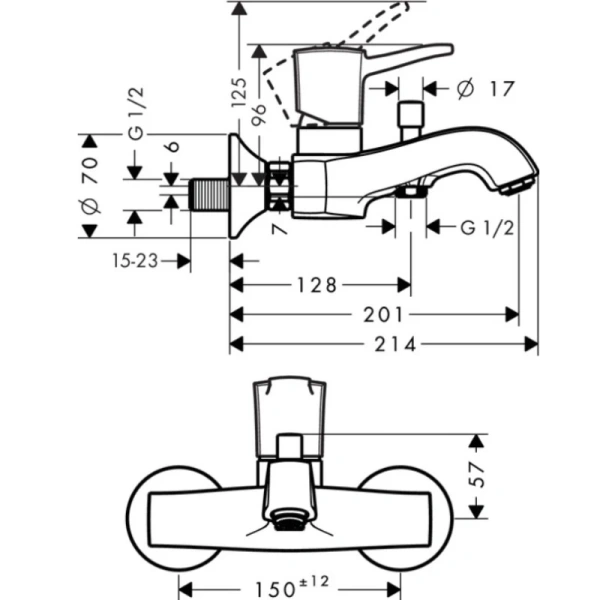 смеситель для ванны hansgrohe metropol classic 31340000