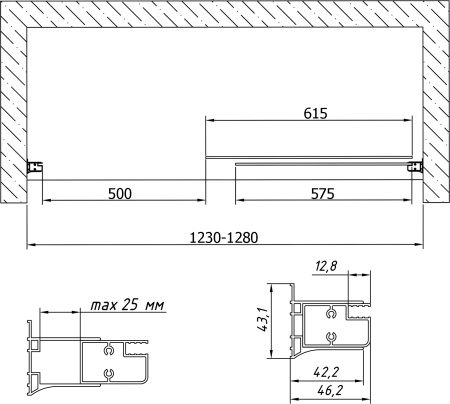 дверь для душевой кабины в нишу vegas glass zp 125 05 10 профиль бронза, стекло сатин