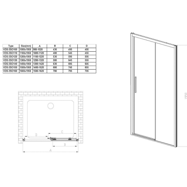 душевая дверь vincea soft 130 vds-3so130clb профиль черный, стекло прозрачное