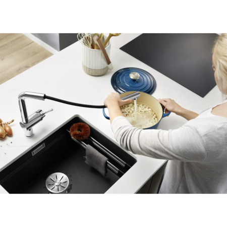 мойка для кухни blanco etagon 500-u 525887 черный, отводная арматура infino®