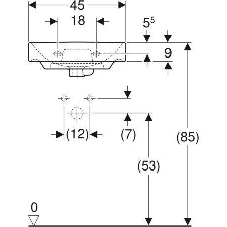 раковина в ванную подвесная/накладная geberit smyle square 45 см 500.222.01.1