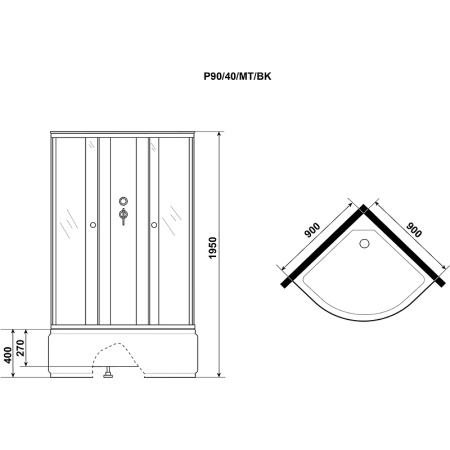 душевая кабина niagara promo 90x90 p90/40/mt/bk без гидромассажа