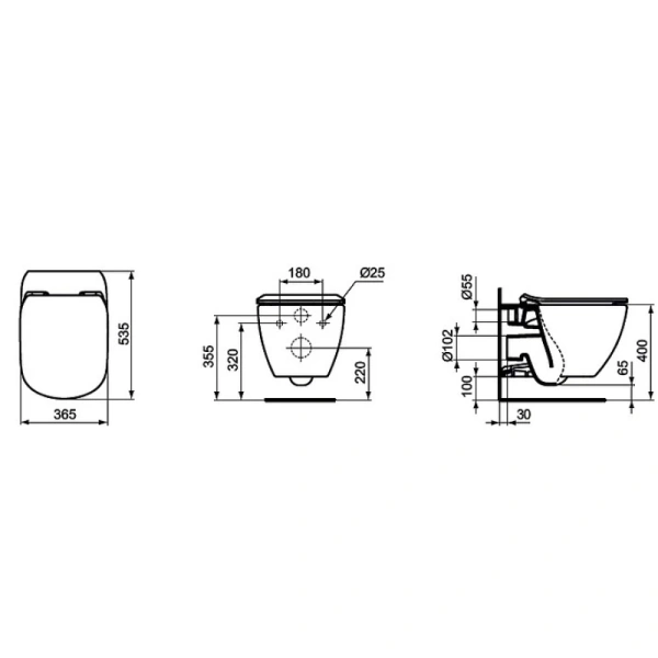 унитаз подвесной ideal standard tesi aquablade t007901 без сидение, цвет белый