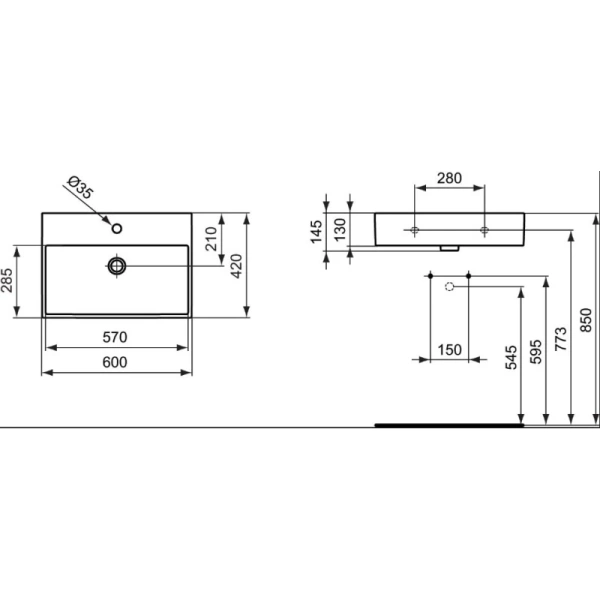 раковина накладная ideal standard strada 60 см, k077801