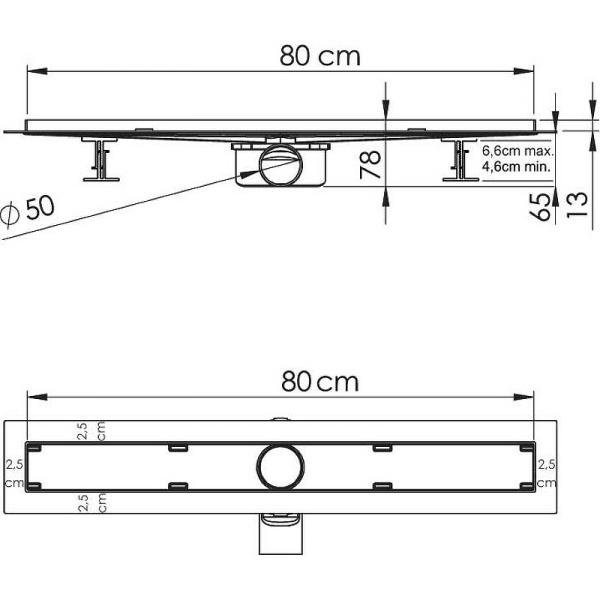 душевой лоток vincea almira-s 80 say.602.80.s.u под плитку