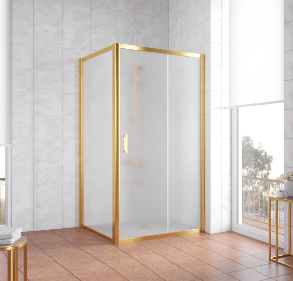 душевой уголок vegas glass zp+zpv 100*100 09 10 профиль золото, стекло, стекло сатин