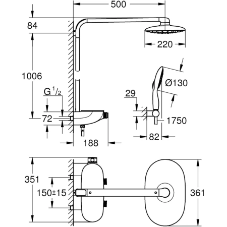 душевая система 361x220 мм grohe rainshower smartcontrol 26361000
