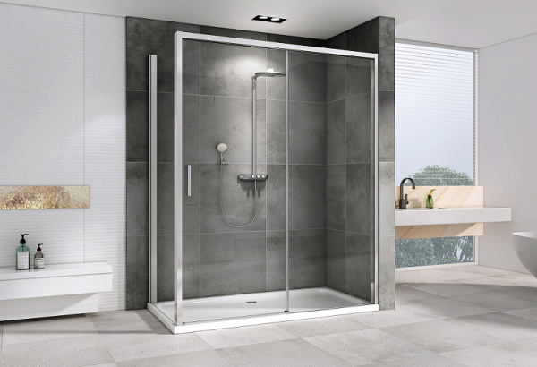 душевой уголок abber komfort 140×90 ag93140-s92 профиль хром, стекло прозрачное