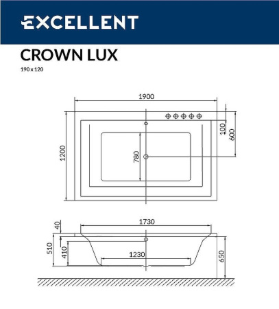 акриловая ванна excellent crown lux 190x120 "nano" цвет хром с гидромассажем