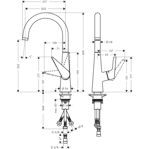 смеситель для кухни hansgrohe talis m51 72812000, хром