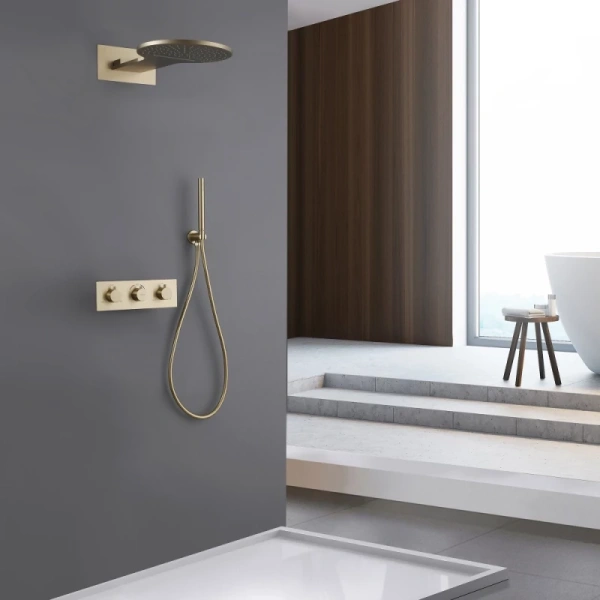 душевой комплект abber wasser kreis af8151g 300 мм, с термостатом, золотой матовый